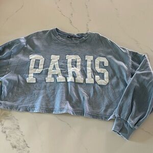Zara light blue PARIS cropped sweatshirt